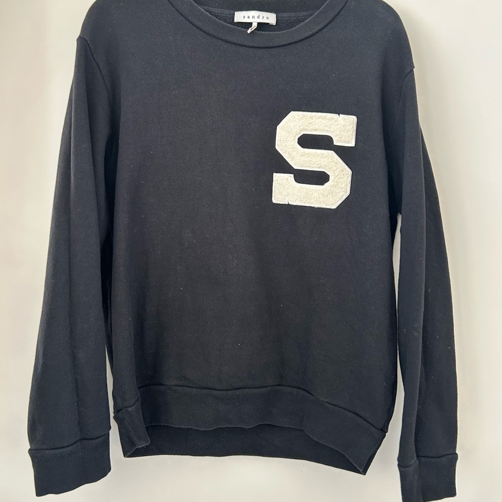 SANDRO WOMENS BLACK CREWNECK LOGO SWEATSHIRT SIZE 1/ SMALL
